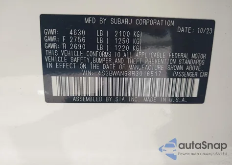 2024 Subaru Legacy Limited from USA, damaged, VIN 4S3BWAN68R3016517